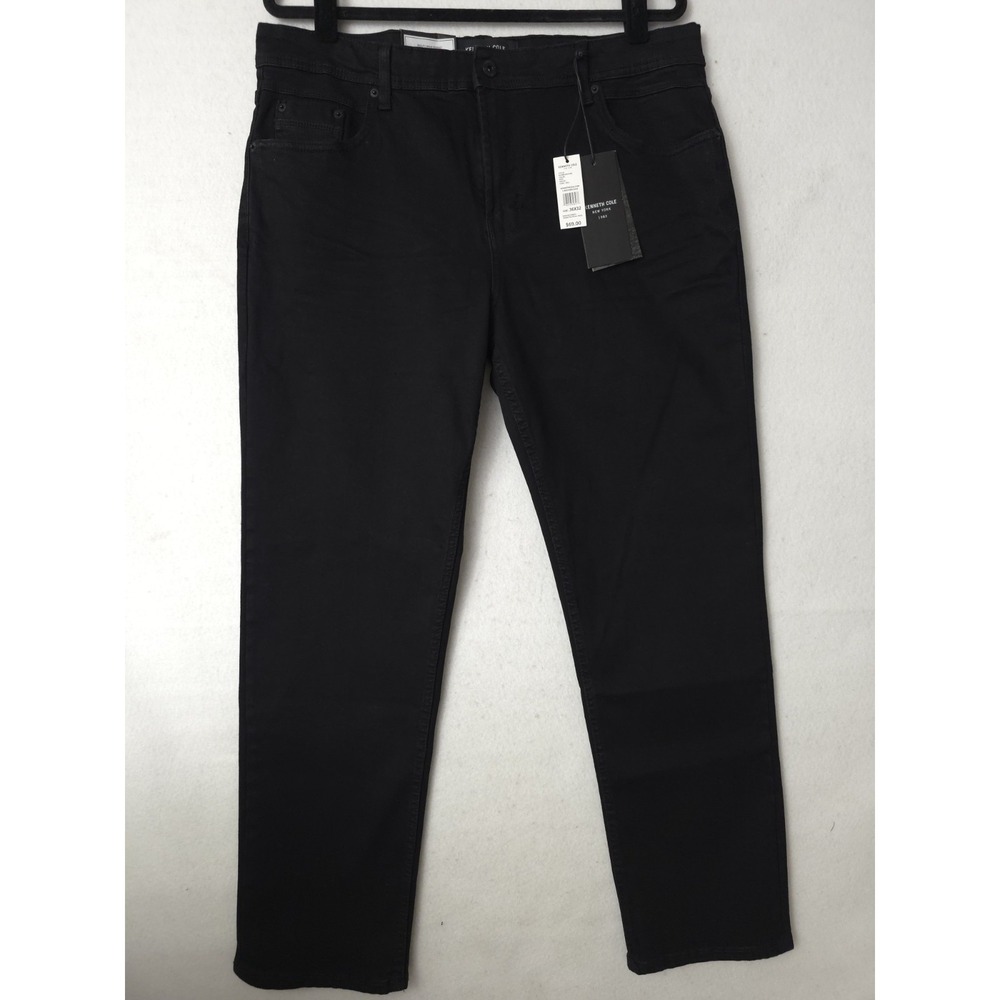 Kenneth Cole Mens Straight Fit Number 2 Jeans Black 36x32 Stretch NWT